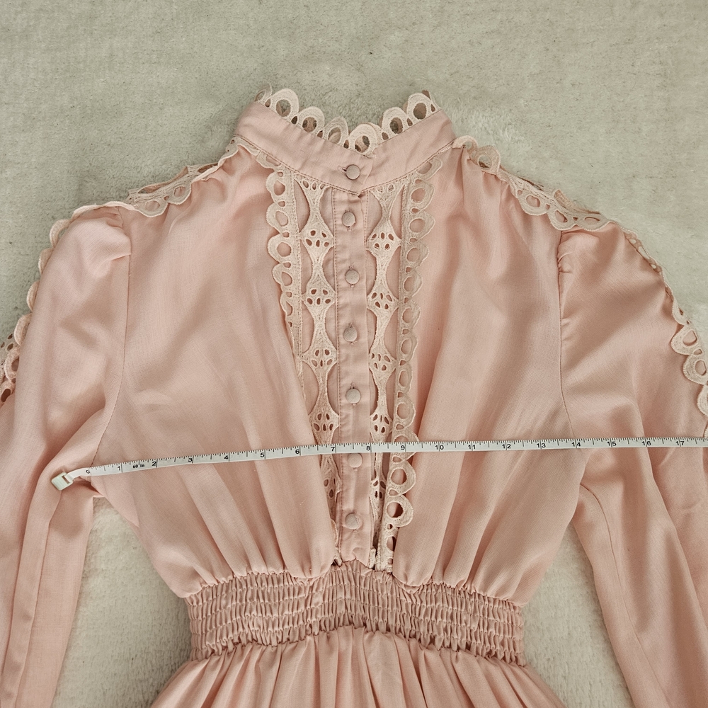 Pink Lace Dress Size S Cottagecore Feminine Coquette Girl Pastel Ruffle Bohemian - Picture 8 of 13